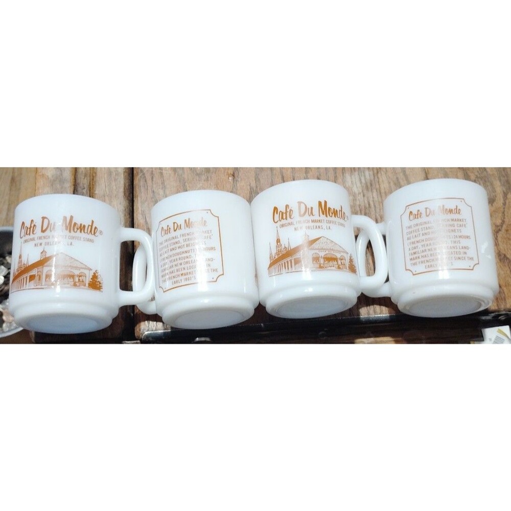 Cafe Du Monde Glasbake Fire King style mugs set of four